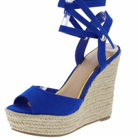 Liliana Shoes - Royal blue espadrille ankle wrap wedges